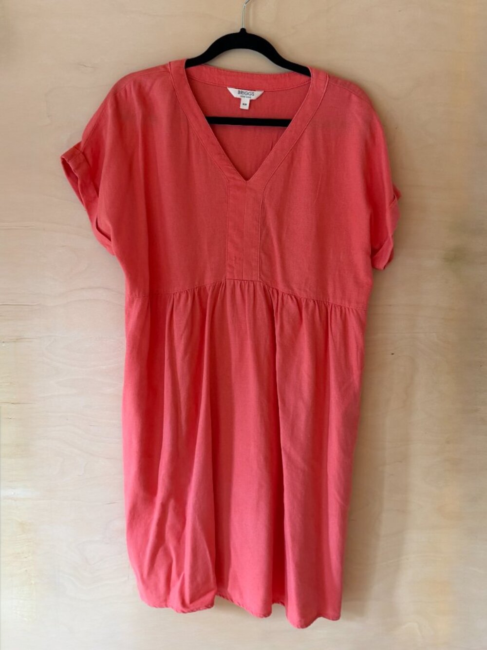 Linen Briggs New York, Medium Coral Shift with Short Sleeves